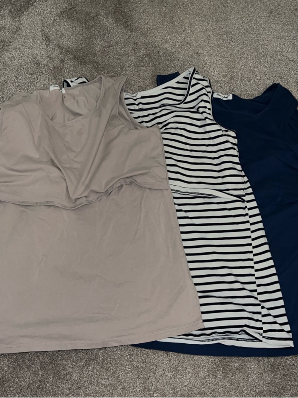 Bearsland Three-Pack Nursing Tank Tops - Taupe, Navy & Black-White Stripe
